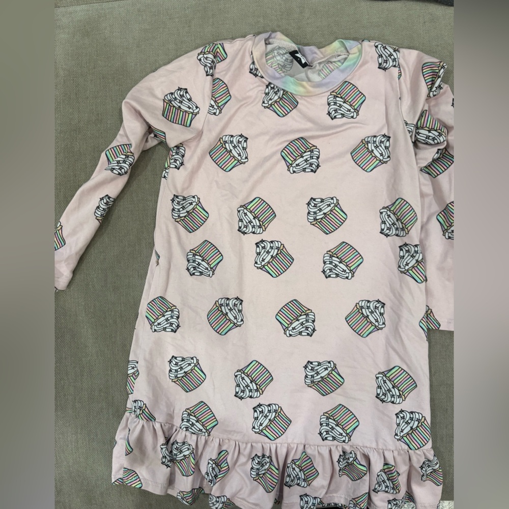 Kids Pink Cupcake Print Long Sleeve Casual Dress - Picture 2 of 3